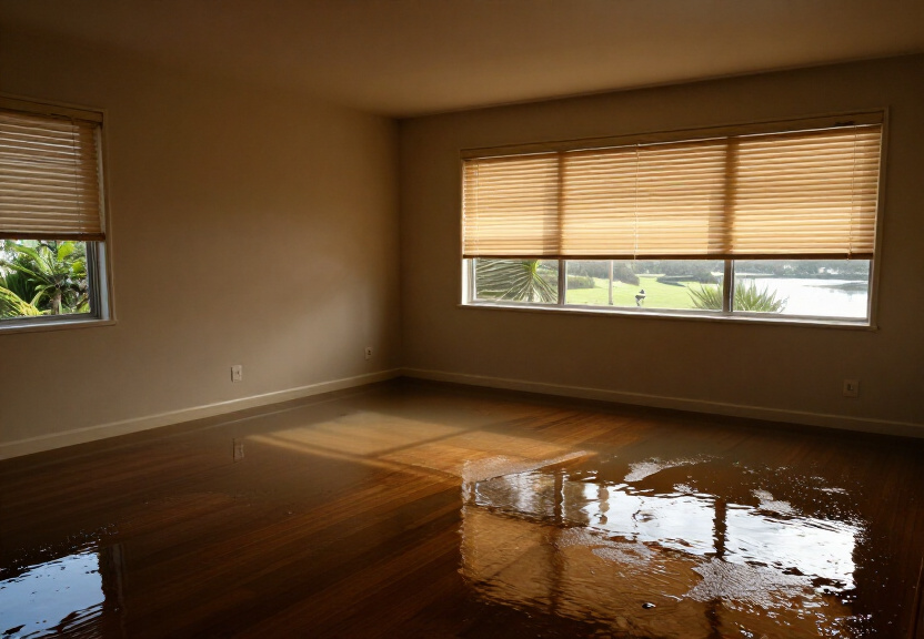 Warped timber floorboards in a Chullora warehouse due to water exposure